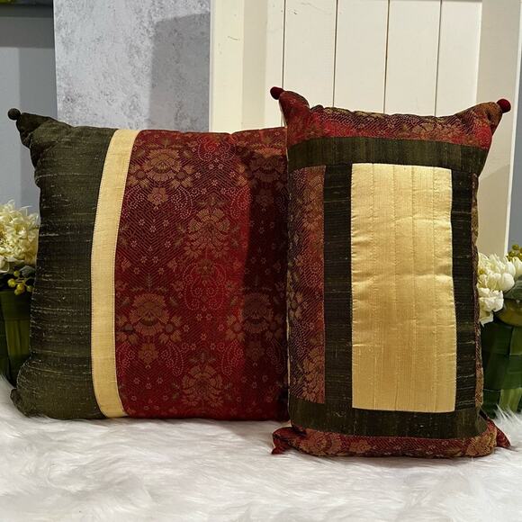 NEW Set Pier One Imports Silk Shantung Asian Floral Multi Colored Throw Pillow - Picture 9 of 16